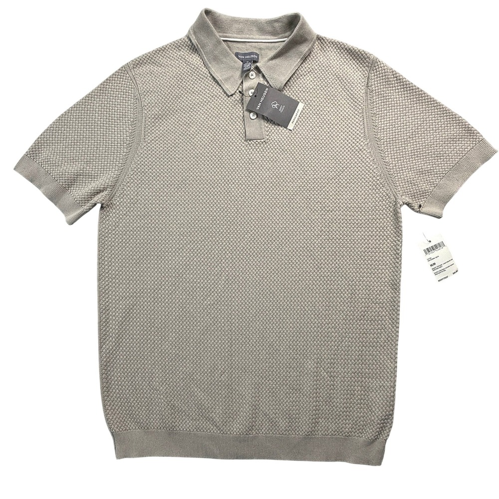 Van Heusen Mens Basket Texture Knit Polo Shirt Grey VSP25VMW-18375 NWT
